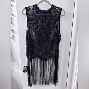 Torrid Black Lace Western Fringe Crop Top